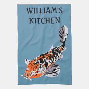 Koi Fish Illustration Oranje and Blue Personalized Theedoek