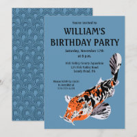 Koi Fish Illustration Oranje, Blue Birthday Party
