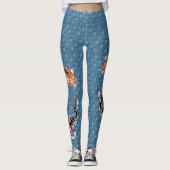 Koi Fish Illustrations on Blue Waves Patterned Leggings (Voorkant)