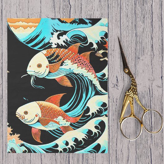 Koi Fish in a Great Wave Comic Book Style  Tissuepapier