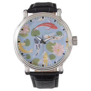 Koi Fish Lotus Bloem Schilderen Horloge