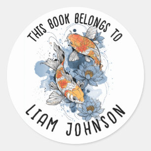 Koi Fish Lotus Sticker Back-to-School-label
