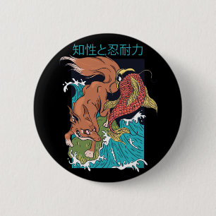 Koi Fish met Fox Japans stijlontwerp Ronde Button 5,7 Cm