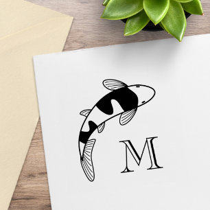 Koi Fish Monogram Initiaal Rubberstempel