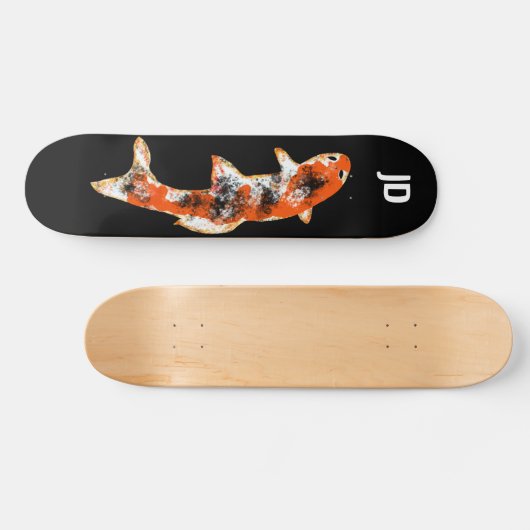 Koi Fish op Black Custom Initialen Skateboard (Horizontaal)