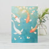 Koi Fish Petal Bloom Waterverf Feestdagenkaart (Staand voorkant)