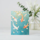 Koi Fish Petal Bloom Waterverf Feestdagenkaart (Staand voorkant)