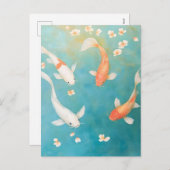 Koi Fish Petal Bloom Waterverf Feestdagenkaart (Voorkant / Achterkant)