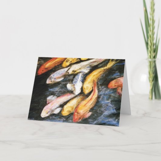 Koi Fish Pond Art Painting Note ou Cartes de voeux (Devant)