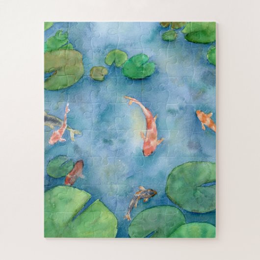 Koi Fish Pond watercolor Legpuzzel (Verticaal)