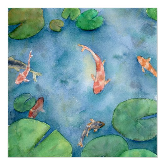 Koi Fish Pond watercolor Perfect Poster (Voorkant)