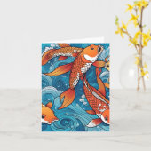 Koi Fish Study G Carte de voeux pliée (Fleur jaune)