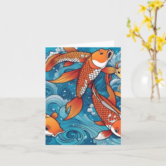 Koi Fish Study G gevouwen Wenskaart Kaart (Gele Bloem)