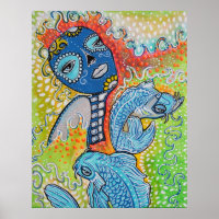 Koi Fish Sugar Skull Poster