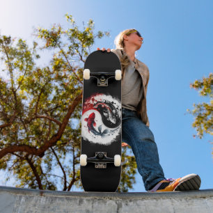Koi Fish Taiji cirkelt Japanse kunst zwart - wit Skateboard