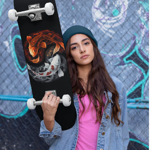 Koi Fish Taiji cirkelt Japanse kunst zwart - wit Skateboard