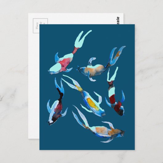 Koi Fish waterverf Briefkaart (Voorkant / Achterkant)