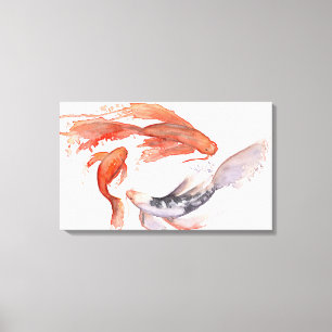 Koi Fish Waterverf schilderij Canvas Afdruk