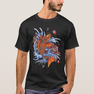 Koi Fish With Flowers Tattoo Vintage Animal Nature T-shirt