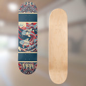 Koi Fish with Red Blue Crazy Pattern Monogram Skateboard