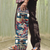 Koi Fish with Red Blue Crazy Pattern Monogram Skateboard