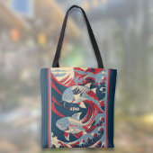Koi Fish with Red Blue Great Wave Monogram Draagtas