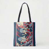 Koi Fish with Red Blue Great Wave Monogram Draagtas (Voorkant)