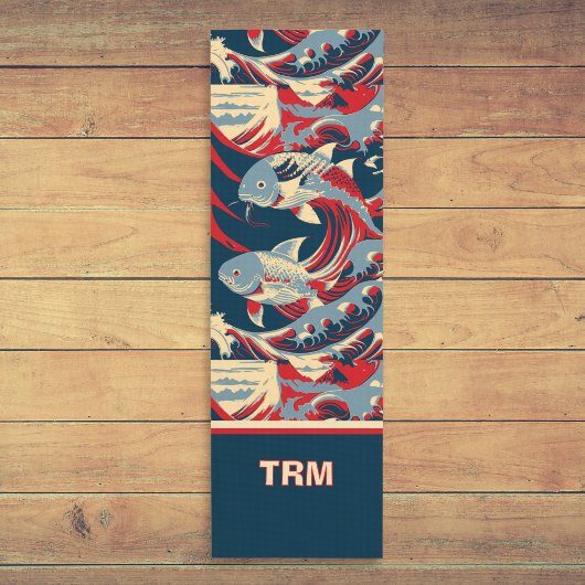 Koi Fish with Red Blue Great Wave Monogram Yogamat