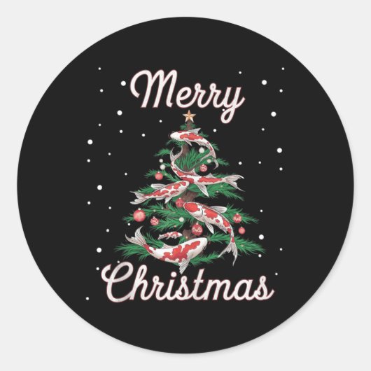 Koi Fish Xmas Tree Koi Carp Kerstboom Ronde Sticker (Voorkant)