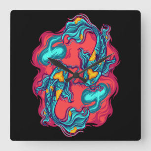 Koi Fish Yin Yang Vierkante Klok