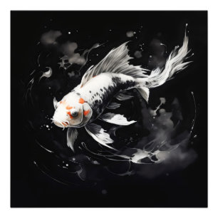 Koi Fish Zwarte inkt Schilderij Foto Afdruk