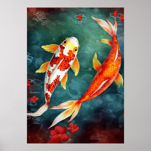 Koi Fish zwemmen in een hond Poster (Voorkant)