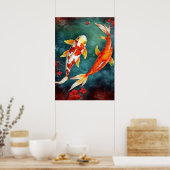 Koi Fish zwemmen in een hond Poster (Keuken)