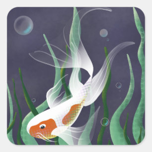 Koi Fish zwemt in water Vierkante Sticker