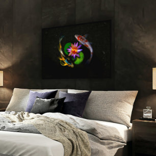 Koi Fish zwemt rond Lotus Flower in Zen Pond Poster