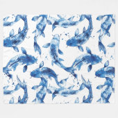 Koi indigo shibori fleece deken (Voorkant (Horizontaal))