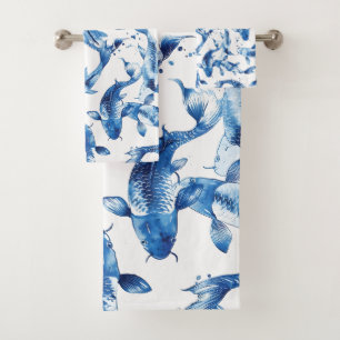 Koi indigo shibori-patroon bad handdoek