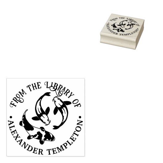 Koi Karper Vis Bibliotheek Boeknaam Rubberstempel (Gestempeld)