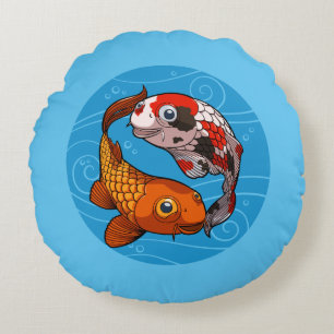 Koi Karper Yin Yang Ontwerp Gelukkige Vis Illustra Rond Kussen