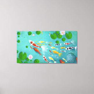 Koi Lotus Fish Pond Canvas Afdruk