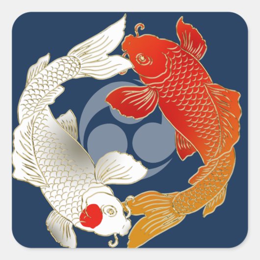 Koi met Mon japans stijldecal Vierkante Sticker (Voorkant)