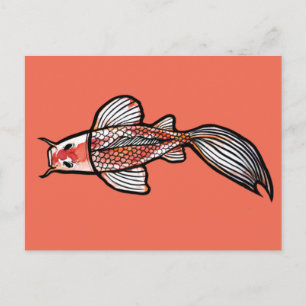 Koi Pond Art Kois Fish Design Red Calico Koi Briefkaart