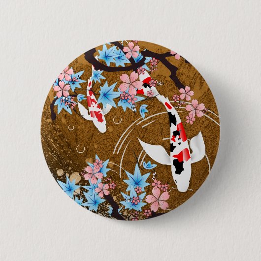 Koi Pond - hout - Japanse Design Button (Voorkant)