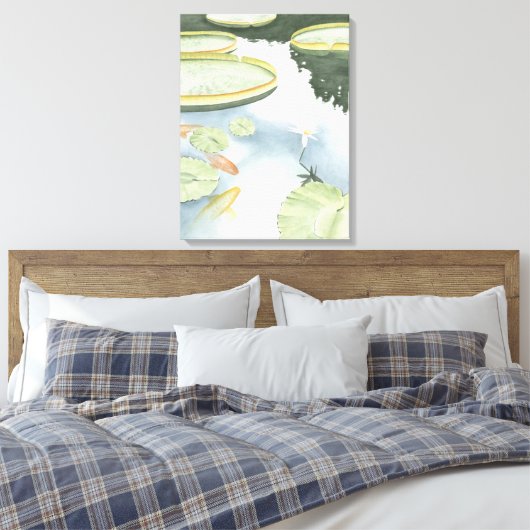 Koi Pond Reflection met vissen en geles Canvas Afdruk (Insitu (Slaapkamer))
