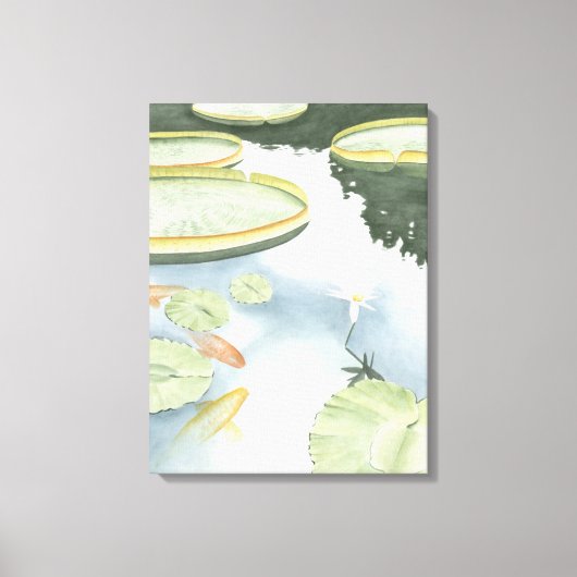 Koi Pond Reflection met vissen en geles Canvas Afdruk (Voorkant)