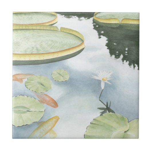 Koi Pond Reflection met vissen en geles Tegeltje (Voorkant)