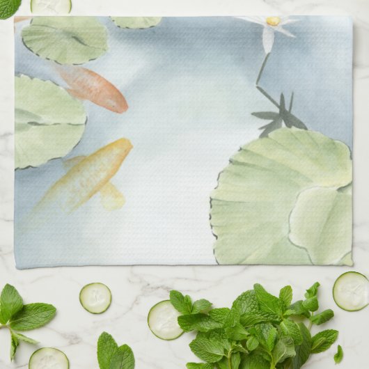 Koi Pond Reflection met vissen en geles Theedoek (Gevouwen)