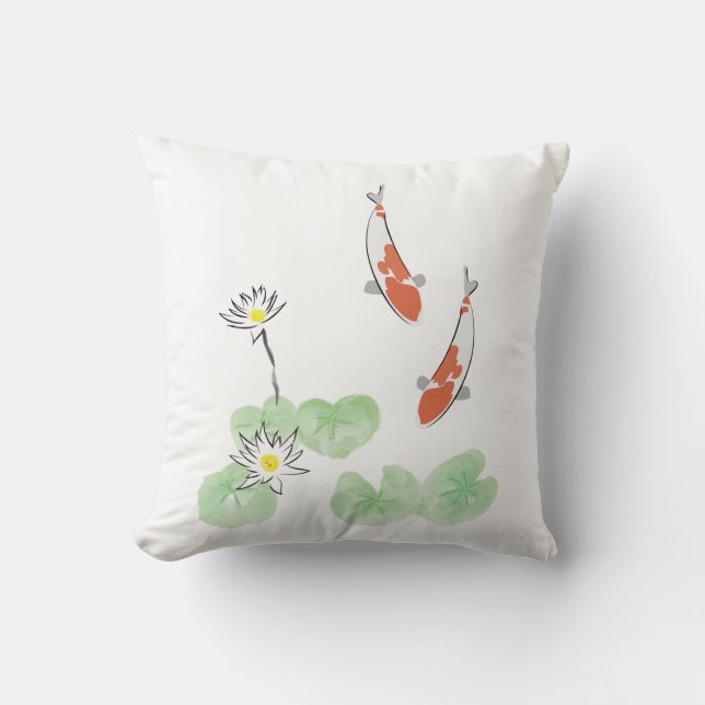 Koi Pond - Witte achtergrond Square Pillow Kussen (Voorkant)