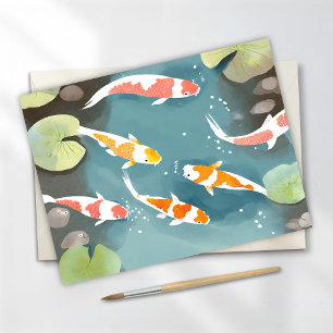 Koi Vijver Aquarel   Mooie Vissen Schilderij Briefkaart