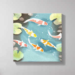 Koi Vijver Aquarel   Mooie Vissen Schildering Canvas Afdruk